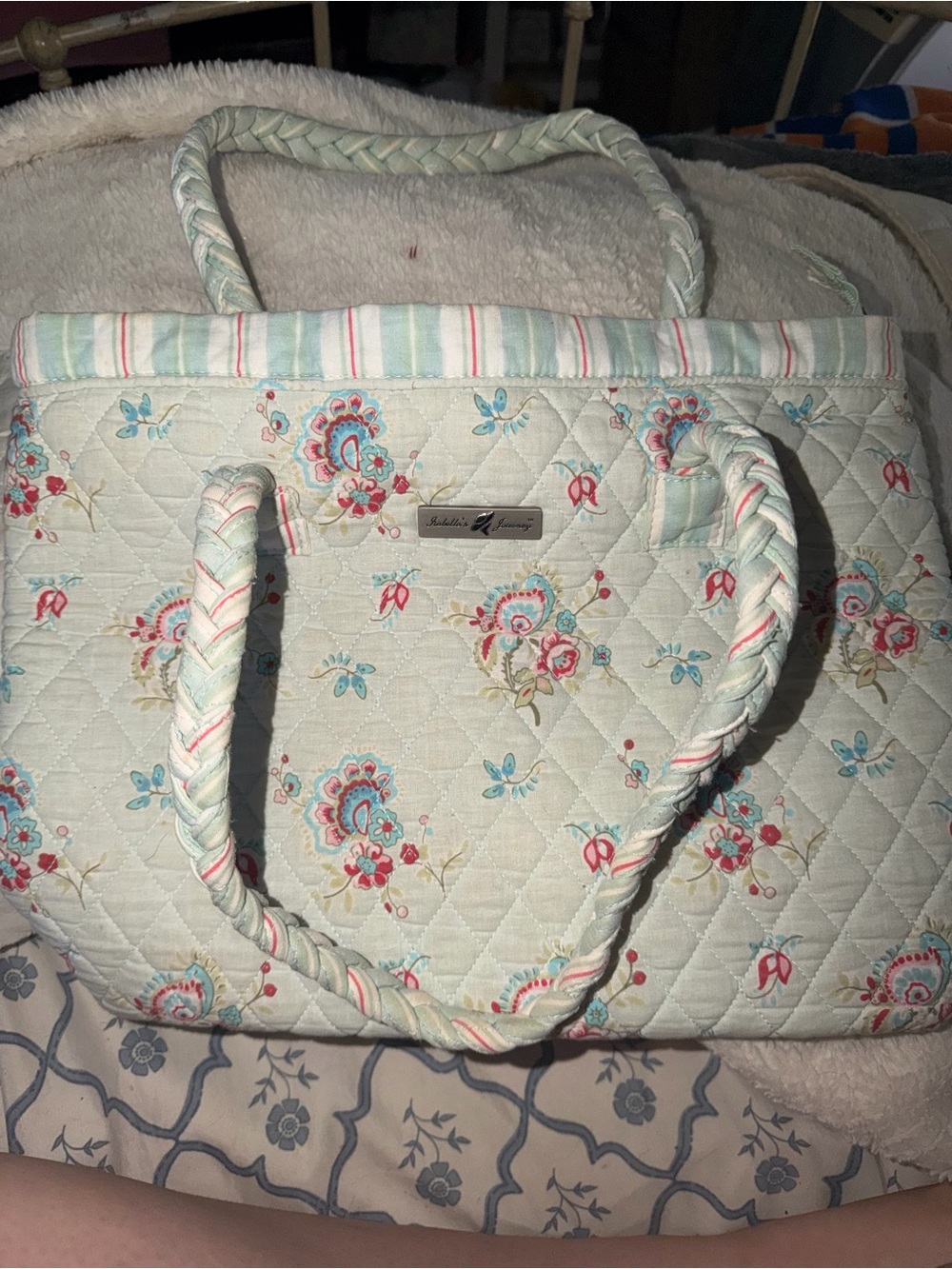 Isabella’s Journey Floral Tote Bag in Cream and Mint